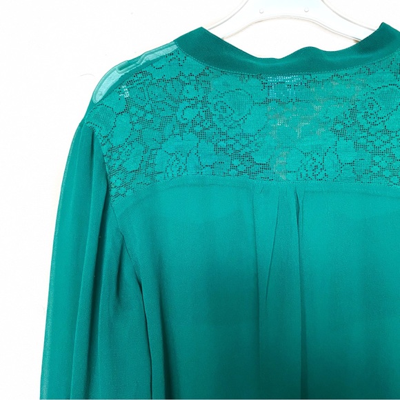 Long Sleeve Sheer Green Blouse with Lace Pockets - Picture 5 of 5